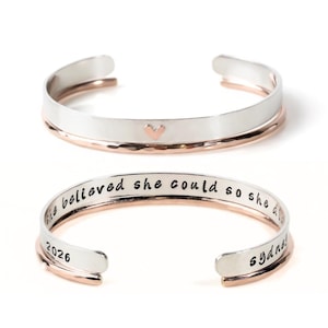 Graduation Gift For Her / Graduation Gifts / Personalized Bracelet / Gift for Her / She Believed She Could So She Did / HEART CUFF Set