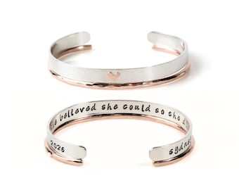 Graduation Gift For Her / Graduation Gifts / Personalized Bracelet / Gift for Her / She Believed She Could So She Did / HEART CUFF Set