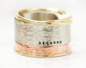 Personalized Blessed Bangle Stacking Bracelets, Stacking Cuffs in Gold, Silver, and Rose Gold, Boho Jewelery, Phrase Bracelets