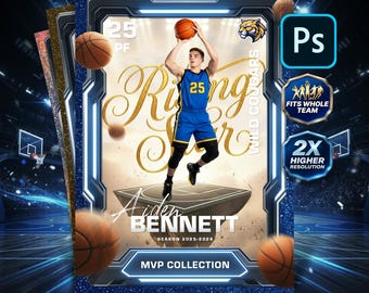 Editable Basketball Trading Card Template: Sports Card 2.5x3.5" and 5x7" Poster Photoshop Design (PSD)