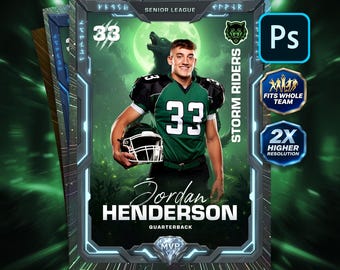 Editable Football Trading Card Template: Sports Card 2.5x3.5" and 5x7" Poster Photoshop Design (PSD)