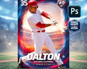 Baseball Trading Card Template: Editable Photoshop Sports Card 2.5x3.5" with bleeds for Fedex (PSD)
