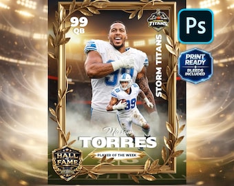 Football Trading Card Template: Editable Photoshop Sports Card 2.5x3.5" with bleeds (PSD)