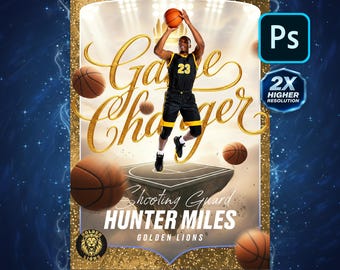 Editable Basketball Trading Card Photoshop Template: Sports Card Design (PSD)