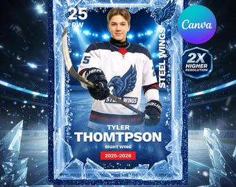 Editable Canva Hockey Trading Card Template: Sports Card 2.5x3.5" and 5x7" Poster (Canva Free)