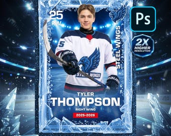 Editable Hockey Trading Card Template: Sports Card 2.5x3.5" and 5x7" Poster Photoshop Design (PSD)