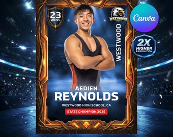 Wrestling Trading Card Template | Canva Editable Sports Card 2.5x3.5” & 5x7” Poster Design