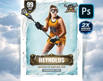 Lacrosse Trading Card Template | Photoshop Editable Sports Card 2.5x3.5” & 5x7” Poster Design