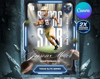 Football Trading Card Template | Canva Editable Sports Card 2.5x3.5” & 5x7” Poster Design