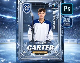 Hockey Trading Card Template: Editable Photoshop Sports Card 2.5x3.5" with bleeds, Athlete Keepsake