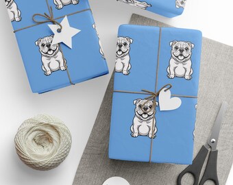 English Bulldog Pattern Wrapping Paper | Blue Dog Holiday Gift Wrap