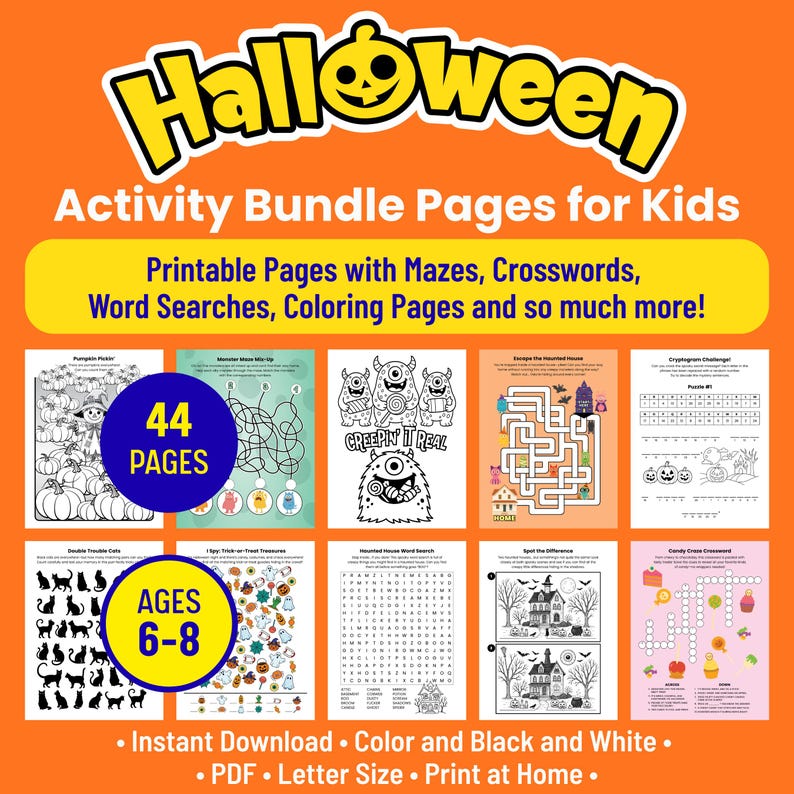 Halloween Activity Bundle for Kids: 44 Printable Pages (digital ...
