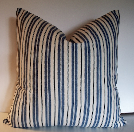 Chambray Ticking Stripe Pillow Cover FRENCH TICKING pillow cover denim blue
