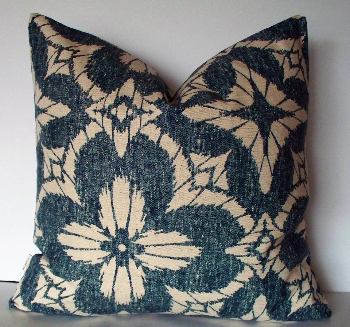 Denim Blue Pillow Ikat Pillow Cover Chambray Pillow Cover Etsy