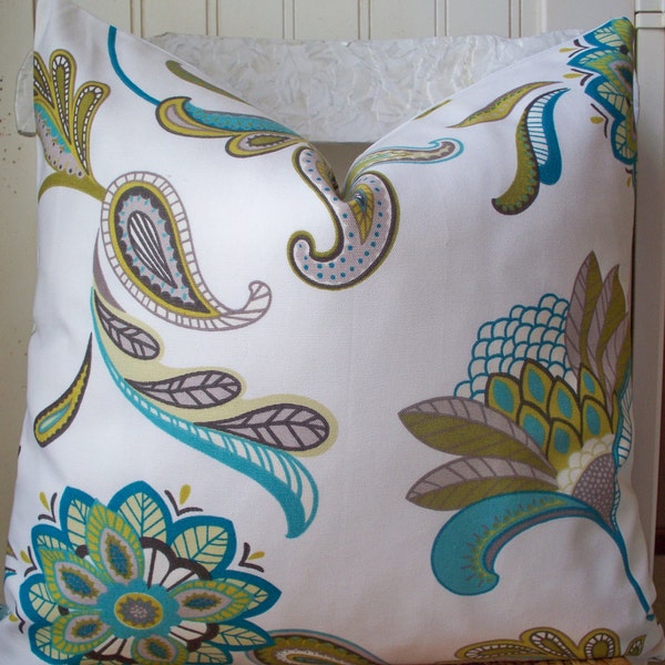 LAST ONE Decorative Pillow Aqua Teal Paisley Gold Citrine 18x18 16x16