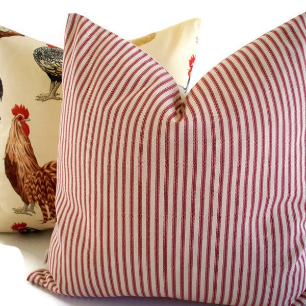 Red Ticking Pillow Etsy