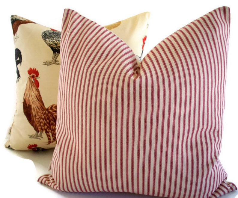 Red Stripe Pillow Cover Red Ticking Pillow Cottage Pillow Etsy