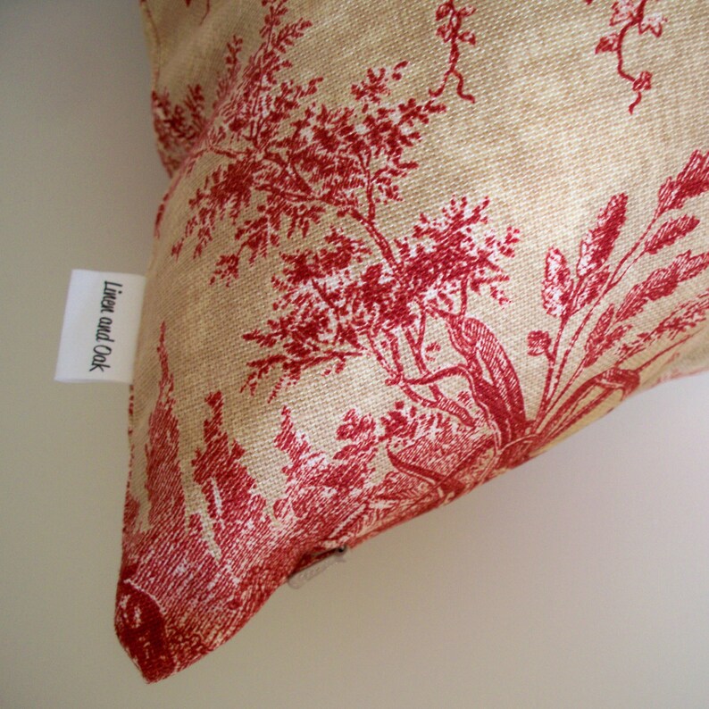 Red Toile Pillow Cover Waverly La Petite Ferme Ruby Rooster Etsy