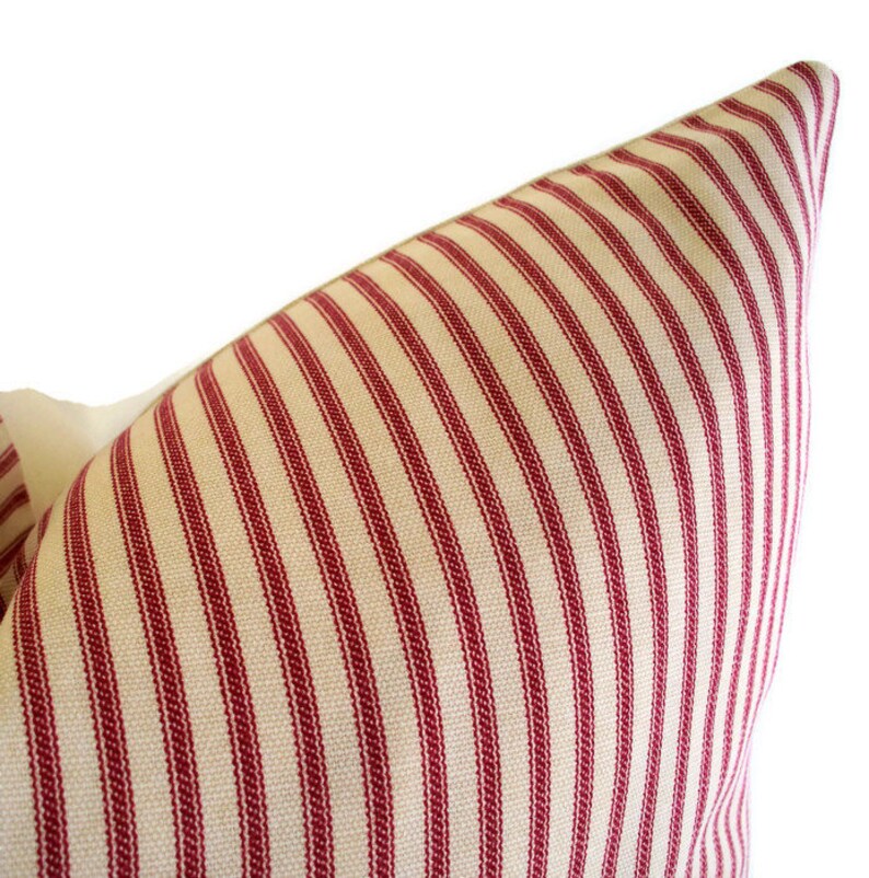 Red Stripe Pillow Cover Red Ticking Pillow Cottage Pillow Etsy