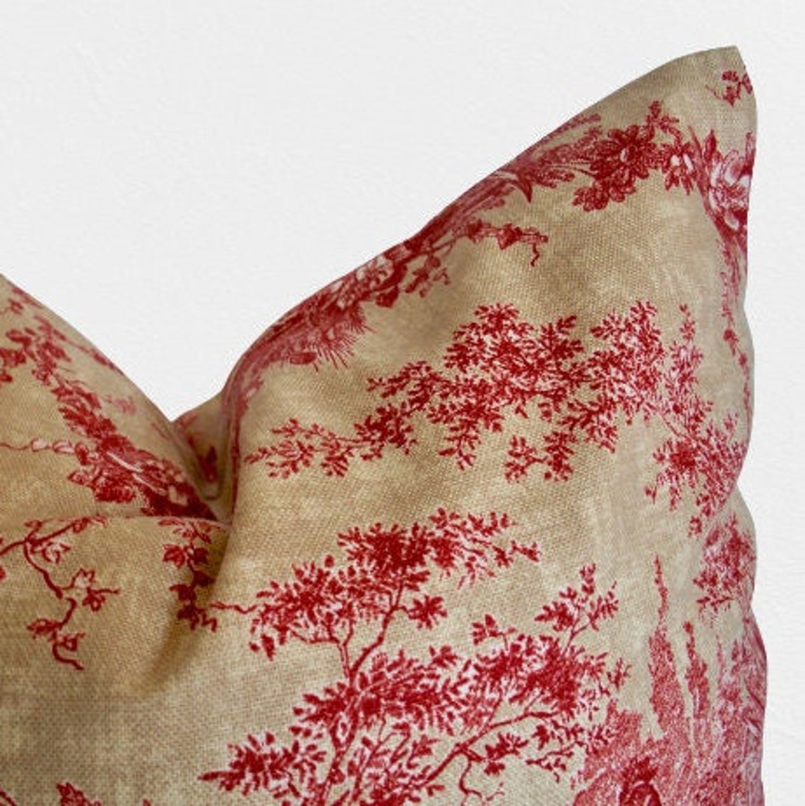 Red Toile Pillow Cover Waverly La Petite Ferme Ruby Rooster Etsy