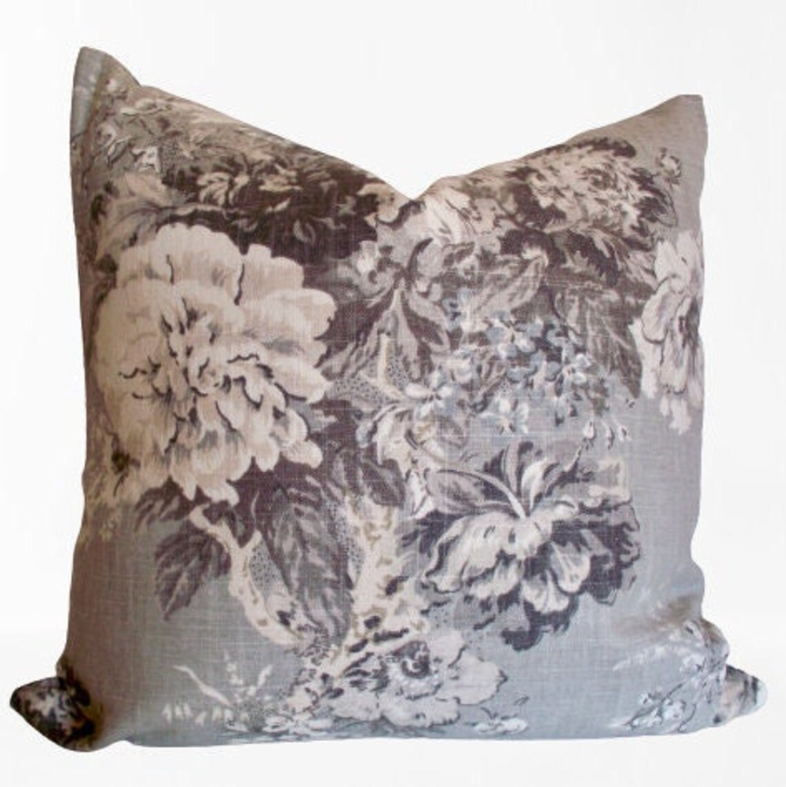 Gray Floral Pillow Cover Waverly Ballad Bouquet Platinum Etsy