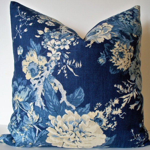 RESERVED FOR NANCY Blue Floral Pillow Cover, French Country Blue Blue Farmhouse Pillow Waverly Ballad Bouquet Indigo Blue
