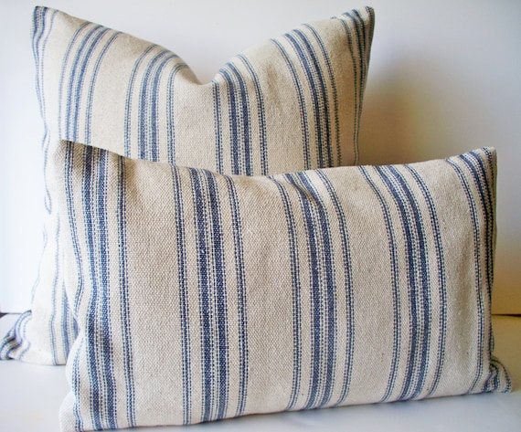 Grain Sack Pillow Cover Blue Farmhouse Pillow Blue Cottage Etsy Mesmerizing Grain Sack Pillow Covers Grain Sack Pillow Cover Blue Farmhouse Pillow Blue Cottage Etsy Mesmerizing Grain Sack Pillow Covers