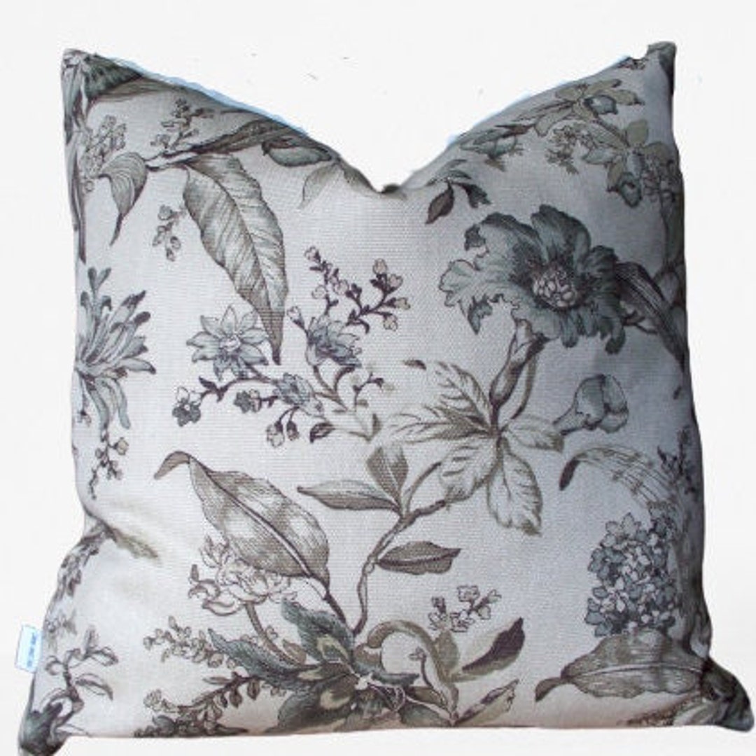 Brown Floral Pillow Cover Brown and Tan Floral Blue Tapestry Etsy