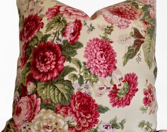 Red Pink Floral Pillow Cover Cottage Floral