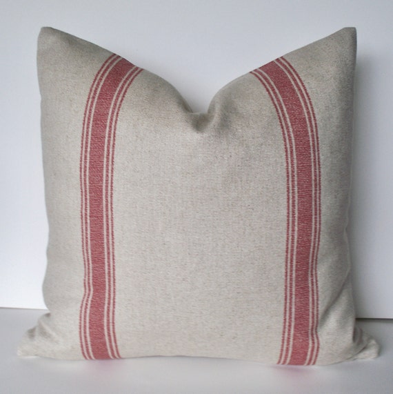 red grain sack pillows