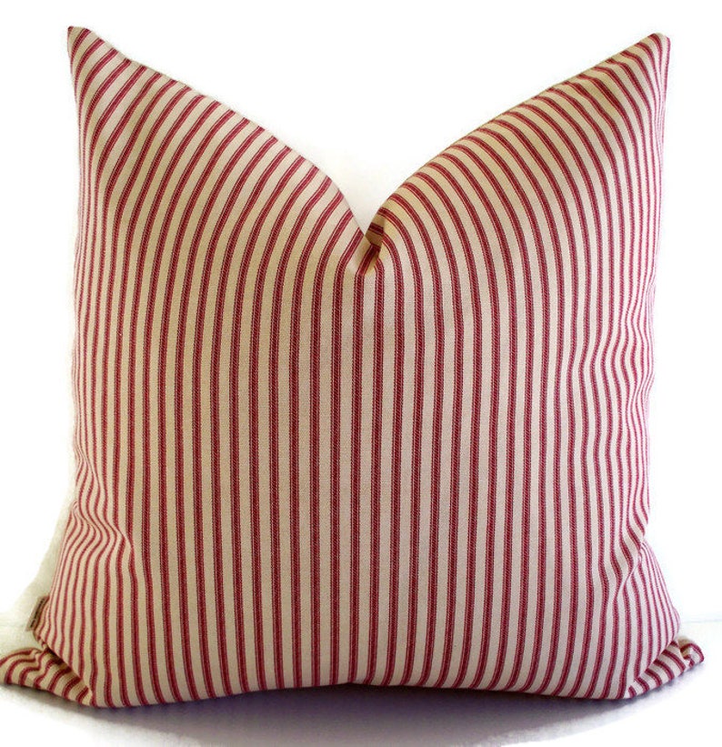 Red Stripe Pillow Cover Red Ticking Pillow Cottage Pillow Etsy