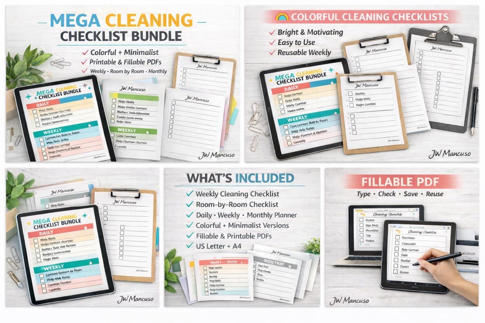 Weekly Room Mega Cleaning Checklist Bundle Printable and Fillable PDF Weekly Room ...