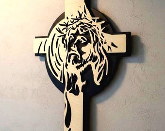 Laser-Cut Wooden Jesus Cross | 3D Christian Wall Art