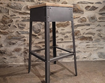 Tabouret De Bar Industriel Elko - Bistrot Vintage Métal Et Bois, Hauteur Réglable