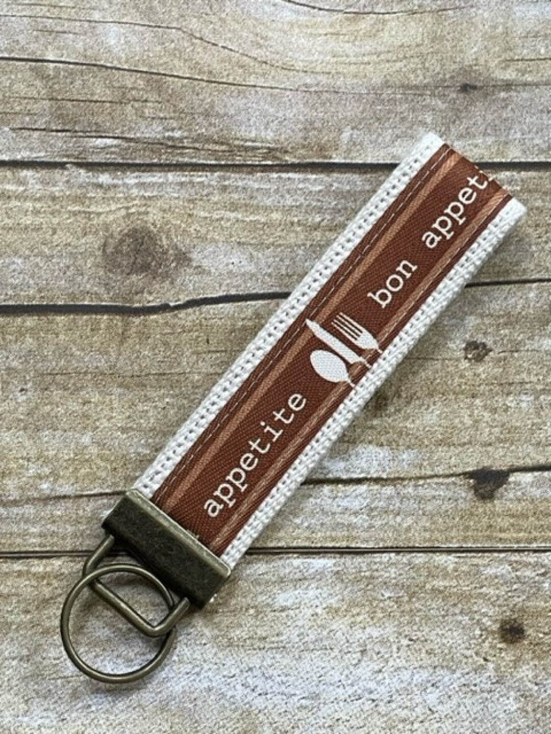 Bon Appétit Key Fob Wristlet, Antique Brass Hardware - Etsy