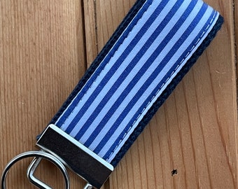 Mini key fob / blue and white pinstripe / Ready to Ship