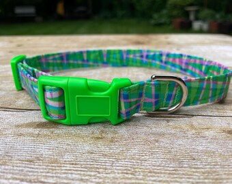 Geometric Fabric Dog Collar, Medium 3/4 inch, Neon Green Buckle