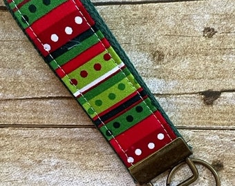 Keyfob wristlet  / christmas print / Key Fob / Key chain / Ready to Ship