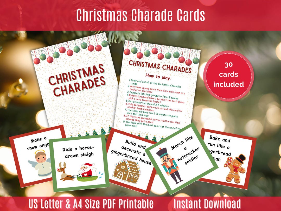 Christmas Charades Game, Printable Holiday Party Activity, Family Game ...