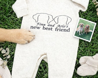 Custom Embroidered Dog Ear Baby Onesie - New Best Friend Bodysuit - Newborn Photo Shoots - Baby Shower Gift Dogs