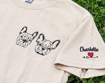 Custom Embroidered Pet Portrait From Photo Shirt, Personalized Dog Outline Gift For Teacher, Teacher Appreciation Gift