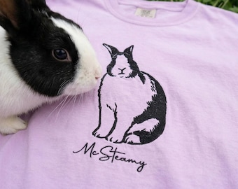 Custom Womens Bunny Outline Shirt from Photo, Embroidered Rabbit Portrait Comfort Colors® Tee, Pet Portrait Shirt, Rabbit Lover Gift