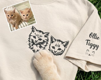Personalized Cat Gift For Sister, Embroidered Cat Mom Shirt For Women, Tshirt With Your Cats, Cat Memorial Gift, Ragdoll Cat Gift