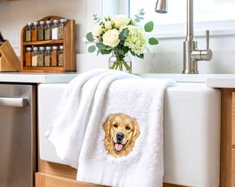 Custom Pet Portrait Kitchen Towel - Embroidered Hand Towel With Dog Photo - Personalized Pet Gift, Dog Mom Gift, Mother’s Day Gift