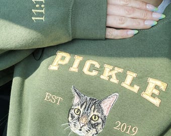 Personalized Cat Mom Sweatshirt For Strong Women, Custom Embroidered Cat Lover Sweater, Pet Memorial Gift, Birthday Gift For Best Friend