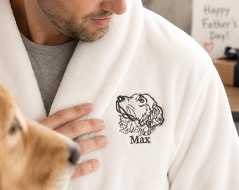 Fathers Day Gift For Husband - Embroidered Pet Robe - Personalized Robe With Pet Face - Pet Portrait From Photo - Gifts With Pets On It