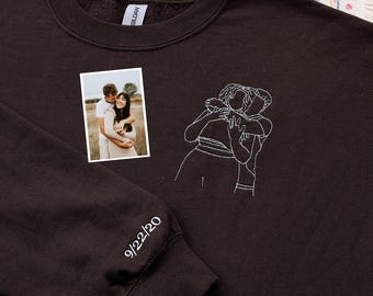 Custom Embroidered Couple Photo Sweatshirt – Anniversary Gift