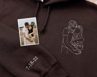 Custom Embroidered Couple Portrait Hoodie - Personalized Anniversary Gift