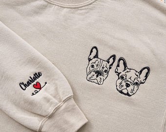 Personalized Pet Line Art Embroidered Sweatshirt – Custom Dog Mom Gift