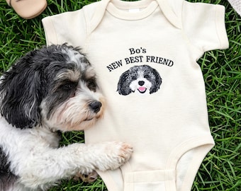 Dog And Baby Gift - Personalized Best Friends Onesies With Dog Portrait From Photo - Dog Onesie For Baby Boy - Gift For New Parents